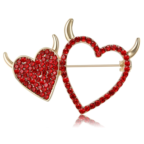 Exquisite Legierung Strass Teufel Herz Brosche High-End Mode Doppel Herz Anstecknadel Zubehör Für Valentinstag Damen Schmuck