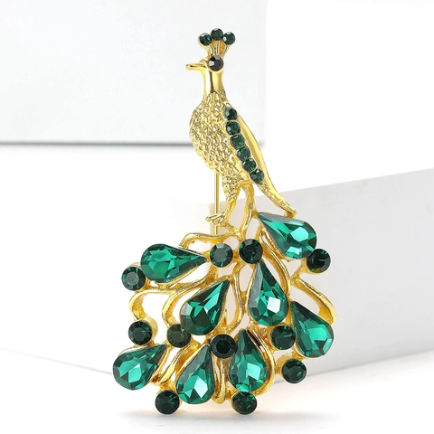 Broche Paon en Alliage Vintage pour Femmes Luxueuse Broche d'Animal Incrustée de Strass pour Costume Châle Bijoux Cadeau
