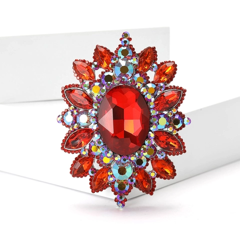 Vintage Legering Strass Bloem Brosche Voor Dames Elegant Banket Bruiloft Jurk Sieraden Accessoire Gekleurde Kristallen Speld