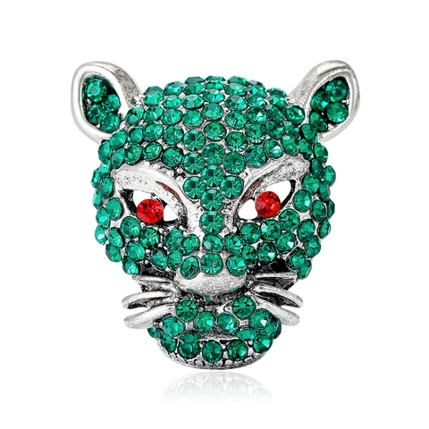 Vintage Alloy Leopard Head Brooch With Purple Green Rhinestone Animal Design Fashion Jewelry Accessories For Men Women