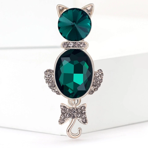 Broche Chat en Alliage Vintage pour Femmes avec Strass Incrustés Cristal Chat avec Nœud Papillon Pin de Revers Bijoux de Mode pour Costume