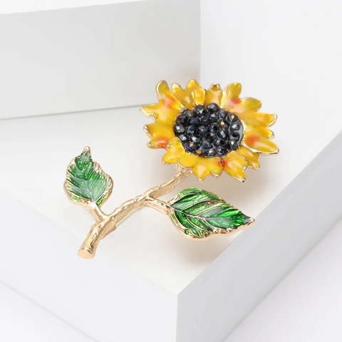 Spilla a Forma di Girasole in Smalto Lega Fiore Giallo Strass Corsage per Donna Abito Vestito Gioielli di Moda Accessorio