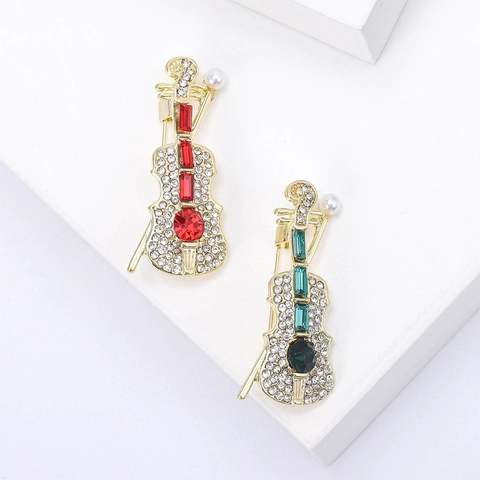 Eleganter Legierung Violine Brosche Mit Strass Und Künstliche Perle Musikinstrument Design Brosche Für Damen Anzug Zubehör