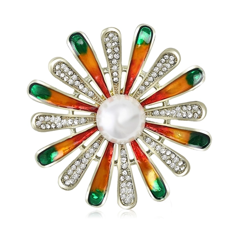 Elegante Spilla a Forma di Margherita in Lega Smaltata per Donna Con Perla Artificiale Strass Intarsiato Spilla da Petto Gioielli Accessorio