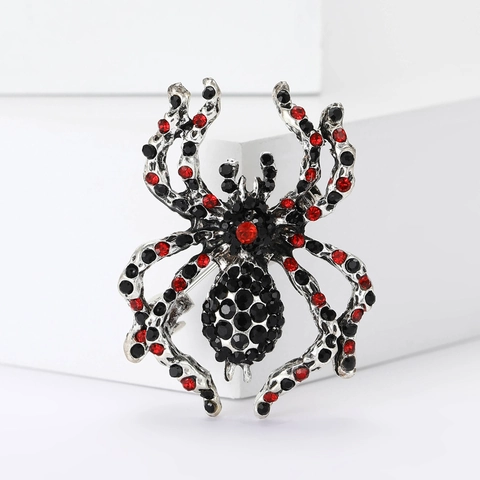 Broche de Araña Gótica Exagerada para Mujeres Hombres Joyas de Fiesta de Halloween Pin de Insecto de Aleación de Diamantes de Imitación para Trajes Abrigos