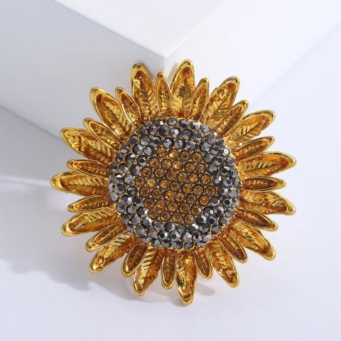 Elegante Spilla a Girasole in Lega Smaltata Con Intarsio in Strass Oro Stile Pastorale Fiore Spilla da Bavero per Accessori Vestiti Donna