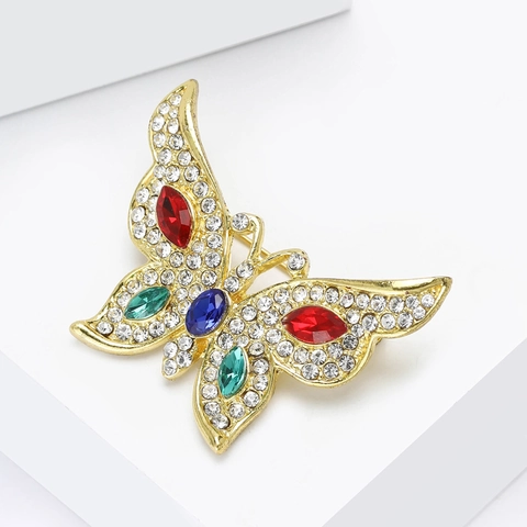 Vintage Strass Schmetterling Brosche Bunte Legierung Kristall Insekt Pin Korsage Mode Schmuck Für Damen Hochzeit Party Geschenk