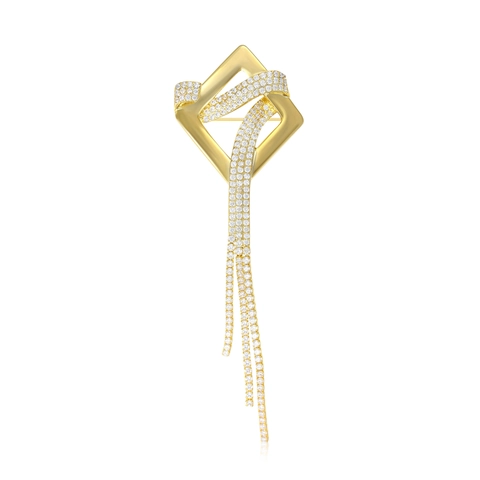 Broche de Borla Cuadrada Geométrica para Mujer de Cobre con Micro-Zirconia Lujoso Broche de Solapa de Traje Estilo Coreano Decorativo