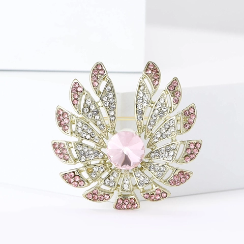 Elegante Legering Bloem Strass Brosche Voor Vrouwen Stralende Florale Kristallen Borstspeld Pak Sjaal Mode Sieraden Accessoires