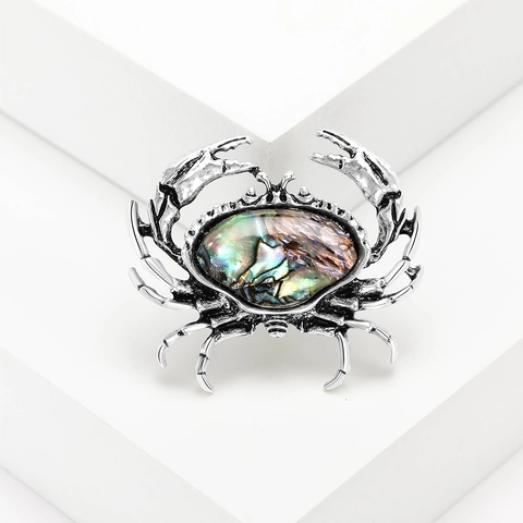 Vintage Legierung Krabbe Brosche Mit Schillernder Abalone-Schale Künstlerischer Meerestier Pin Schmuck Für Damen Bankett Kleid Zubehör