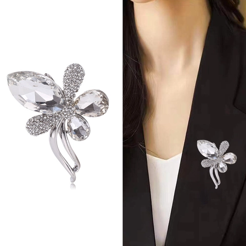 Broche de Mariposa de Aleación Elegante con Cristales Brillantes Diamantes de Imitación Flor Corsage Joyería Para Mujer Boda