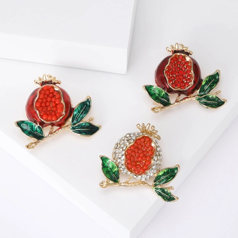 Mode Legierung Emaille Granatapfel Brosche Mit Roten Strass Für Damen Vintage Frucht Anstecknadeln Dekorative Kleidung Schmuck Geschenk
