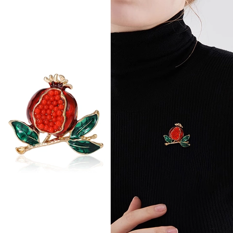 Mode Legierung Emaille Granatapfel Brosche Mit Roten Strass Für Damen Vintage Frucht Anstecknadeln Dekorative Kleidung Schmuck Geschenk