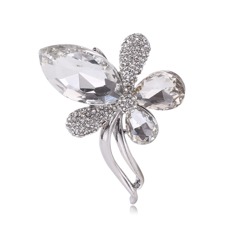 Broche de Mariposa de Aleación Elegante con Cristales Brillantes Diamantes de Imitación Flor Corsage Joyería Para Mujer Boda