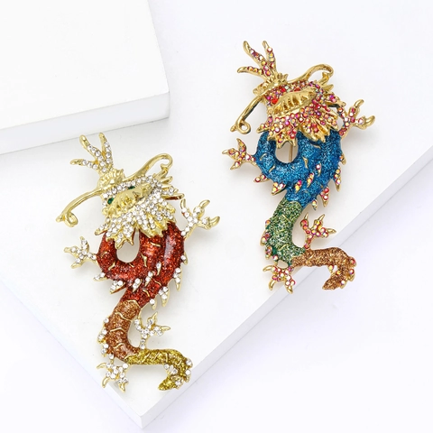 Spilla Drago in Lega Smaltata Vintage per Uomo Spilla da Bavero Drago Cinese Maestosa con Strass per Cappotto Abito Gioielli Accessori