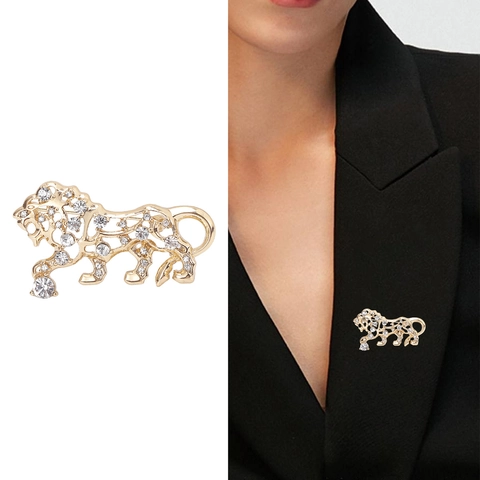 Broche Creativo de Tigre León Hueco de Aleación con Diamantes de Imitación para Mujer Hombre Joyería de Animales