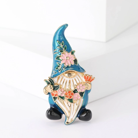 Spilla Nano da Giardino in Smalto Cartone Animato Statuetta di Nano Floreale in Lega Strass Pin per Risvolto Accessorio Abbigliamento Fiaba
