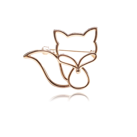 Minimalist Hollow Fox Brooch Pin For Women Alloy Rhinestone Animal Brooch For Suit Coat Dress Fashion Jewelry Accessory Gift