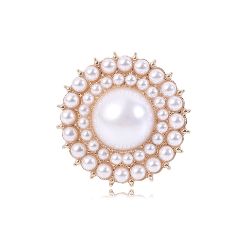 Vintage Round Artificial Pearl Brooch Pin For Women Fashion Alloy Flower Inlaid Jewelry Dress Corsage Accessory