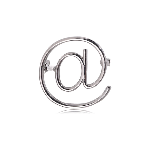Creative Alloy @ Symbol Brooch With Rhinestone Minimalism Metallic Lapel Pin For Women Fashion Suit Clothes Accessories