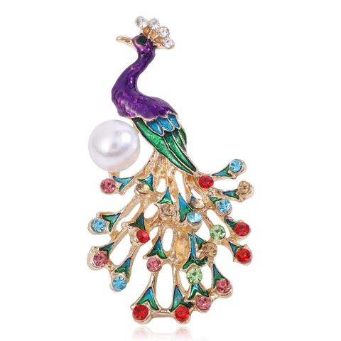 Spilla a Forma di Animale Pavone Vintage Lussuosa Con Strass Multicolore e Perla Artificiale per Gioielli da Donna