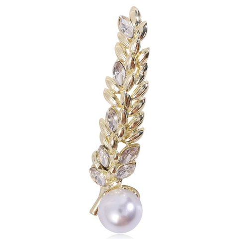 Elegante Legierung Strass Künstliche Perle Ähre Brosche Für Damen Vintage Gold Pflanzenblatt Reversnadel Hochzeit Bankett Modeschmuck
