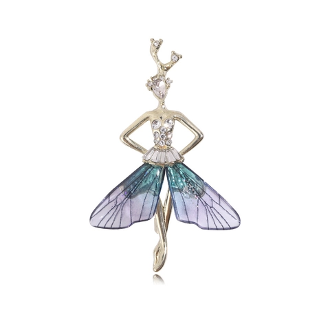 Kreative Ballerina Elfenbrosche Für Damen Legierung Strass Eingelegt Verlauf Libellenflügel Hirschhorn Nadel Elegante Künstlerische Schmuck Geschenk