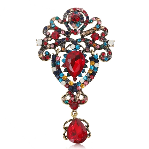 Broche de Aleación de Diamantes de Imitación Barroco Vintage para Mujer Colgante de Gota de Agua Colorido Corsage Joyería de Fiesta