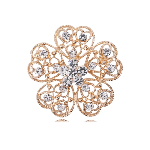 Fashion Alloy Rhinestone Flower Brooch For Women Korean Style Elegant Hollow Floral Corset Pin Brooches Jewelry Accessories