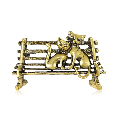 Spilla in Lega Vintage Gatto Su Panchina Pin Retro Animale Bavero Pin Oro Argento Antico Gioielli Per Donna Uomo Accessori Abito