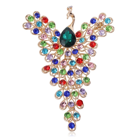Vintage Meerkleurig Strass Pauw Brosche Legering Dier Borstspeld Mode Sieraden Voor Dames Banket Feest Kostuum Accessoire