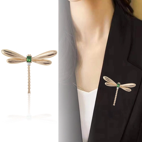 Vintage Alloy Dragonfly Brooch For Women Retro Animal Insect Rhinestone Inlaid Gold Silver Plated Fashion Clothing Accessories Pin