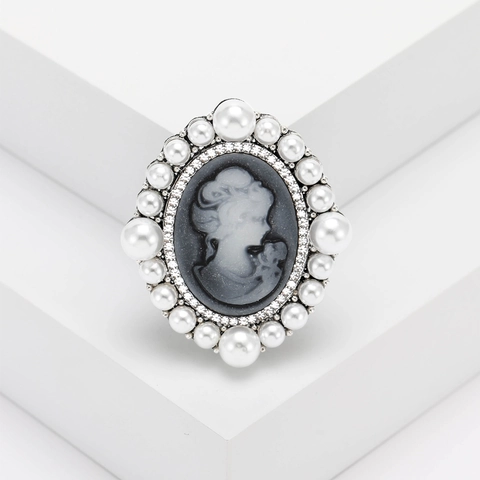 Spilla Cameo in Stile Vittoriano Vintage per Donna Testa di Bellezza Lega Strass Perla Artificiale Spilla a Rilievo