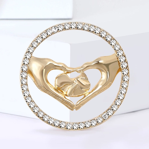 Legierung Kreative Herz Hand Neugeborenes Baby Brosche Mutterliebe Thema Strass Runde Nadel Gold Silber Emaille Corsage Damen