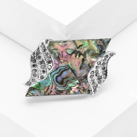 Vintage Rechthoek Abalone Schelp Brosche Voor Vrouwen Legering Strass Vleugel Patroon High-end Sieraden Voor Bruiloft Banket Feest Speld