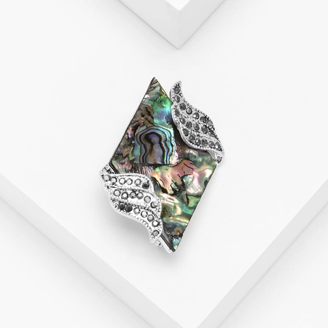 Broche de Aleación de Concha de Abulón Vintage Paralelogramo Geométrico Pin de Traje Con Alas de Strass Joyería para Mujer Hombre