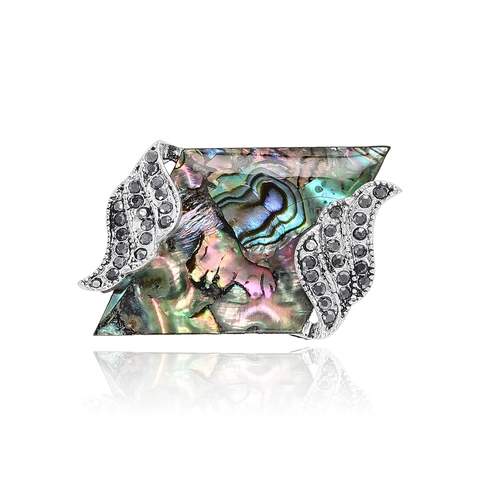 Broche de Aleación de Concha de Abulón Vintage Paralelogramo Geométrico Pin de Traje Con Alas de Strass Joyería para Mujer Hombre
