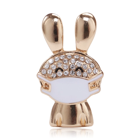 Schattige Legering Strass Konijn Broche Met Masker Ontwerp Vergulde Dier Pin Voor Pak Jas Gepersonaliseerde Dames Sieraden Accessoire