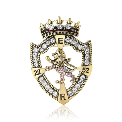 Vintage Legierung Strass Krone Löwe Schild Brosche High-End Britische Königliche Heraldik Abzeichen Für Herren Damen Anzug Kleidung