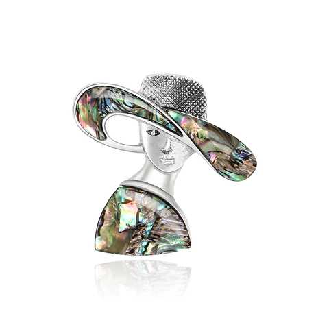 Vintage Silber Legierung Dame Mit Hut Brosche Elegant Bunte Abalone Muschel Inlay Porträt Anstecknadel Dekorative Schmuck Für Damen