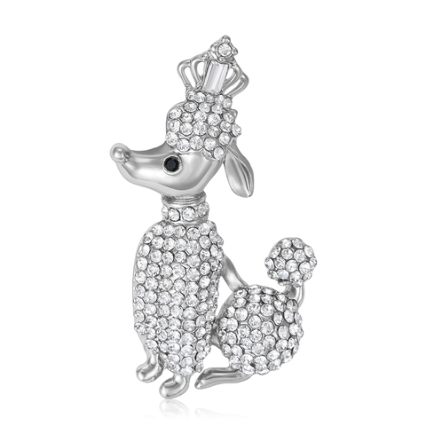 Lussuosa Spilla a Forma di Barboncino per Donna in Lega con Corona in Strass Trasparenti Spilla Animale Versatile Gioielli di Moda Accessori