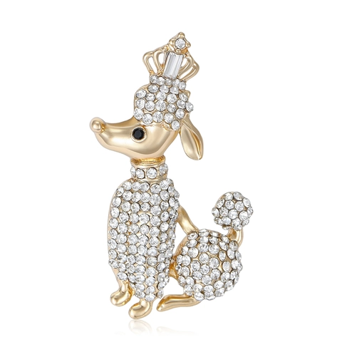 Lussuosa Spilla a Forma di Barboncino per Donna in Lega con Corona in Strass Trasparenti Spilla Animale Versatile Gioielli di Moda Accessori