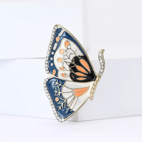 Broche Papillon en Émail Coloré Vintage pour Femmes Alliage Strass Insecte Épingle pour Costume Chandail Bijoux de Mode