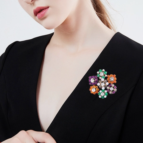 Vintage Mehrfarbige Emaille Blume Brosche Für Damen Legierung Strass Künstliche Perle Blumenstrauß Korsage Mode Schmuck Anstecknadel