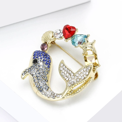 Exquisito Broche de Ballena con Strass Personalizado Vida Marina Aleación Chapado en Oro Alfiler para Mujer Abrigo Joyería