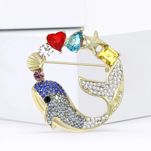Exquisito Broche de Ballena con Strass Personalizado Vida Marina Aleación Chapado en Oro Alfiler para Mujer Abrigo Joyería