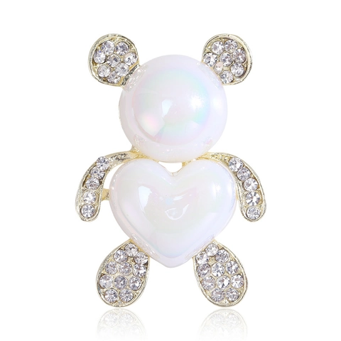 Spilla a Forma di Orso in Lega Carina per Donna Con Perla Artificiale a Cuore e Strass Intarsiato Spilla per Abbigliamento Animale