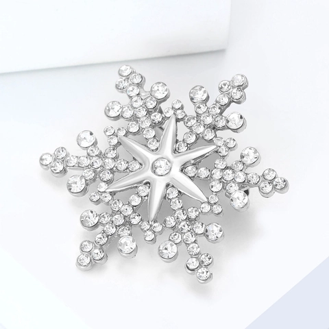 Spilla a Fiocco di Neve in Lega di Moda Incastonatura con Strass Brillanti per Uomo Donna Inverno Natale Accessori per Abbigliamento