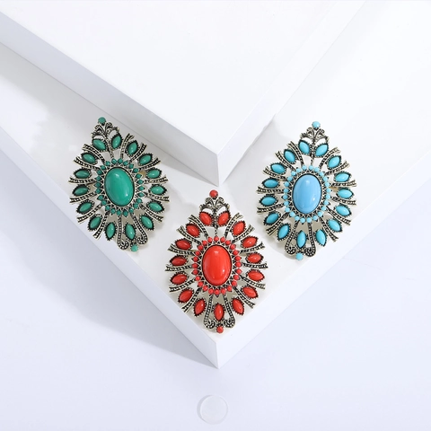 Broche de Estilo de Palacio Barroco Vintage para Mujer Aleación Turquesa Diamantes de Imitación Hueco Floral Ramillete Boda Fiesta Joyería Accesorios