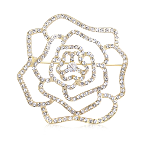 Elegante Legierung Strass Kamelie Blume Brosche Pin Für Damen Mode Einfach Hohl Rose Floral Brustnadel Dekorative Schmuck Geschenk